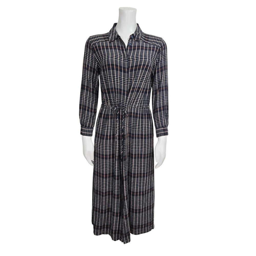 Poetry Shirt Dress Size 6-8 Plaid Button Front Drawstring Waist Midi Cottagecore